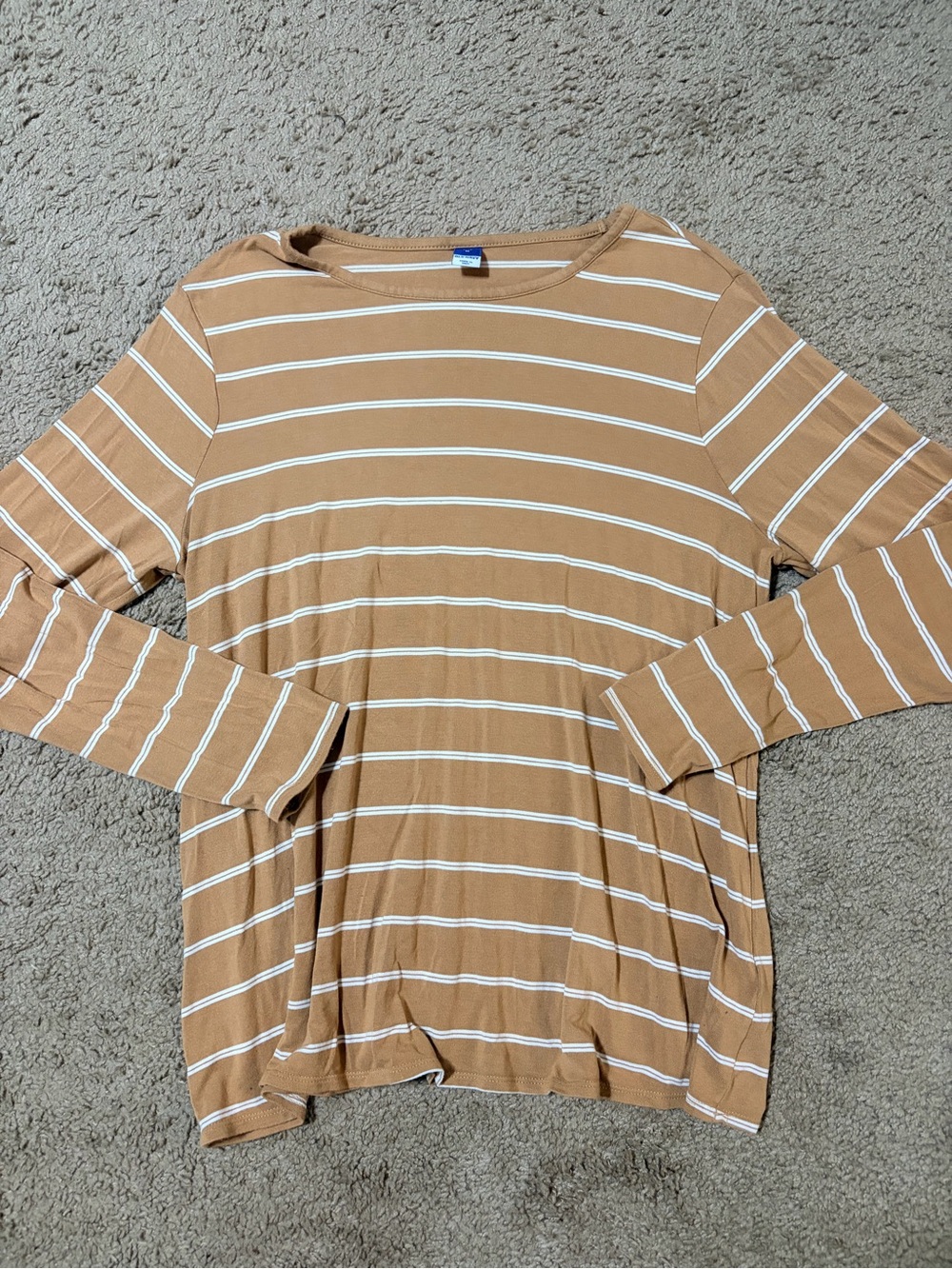 Old Navy Tan and White Striped Long-Sleeve Tee